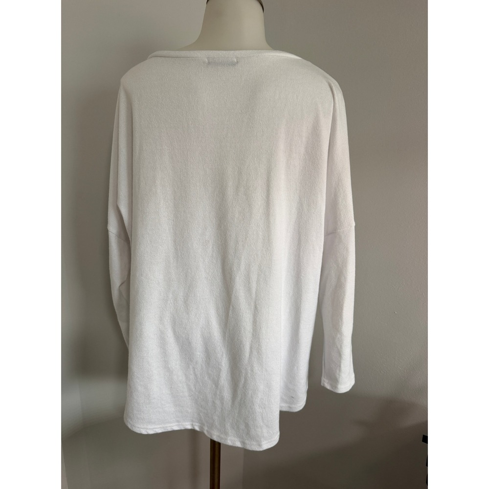 UGET Womens White Oversized High Low Long Sleeve Knit Top Scoop Neck Medium - Picture 4 of 8